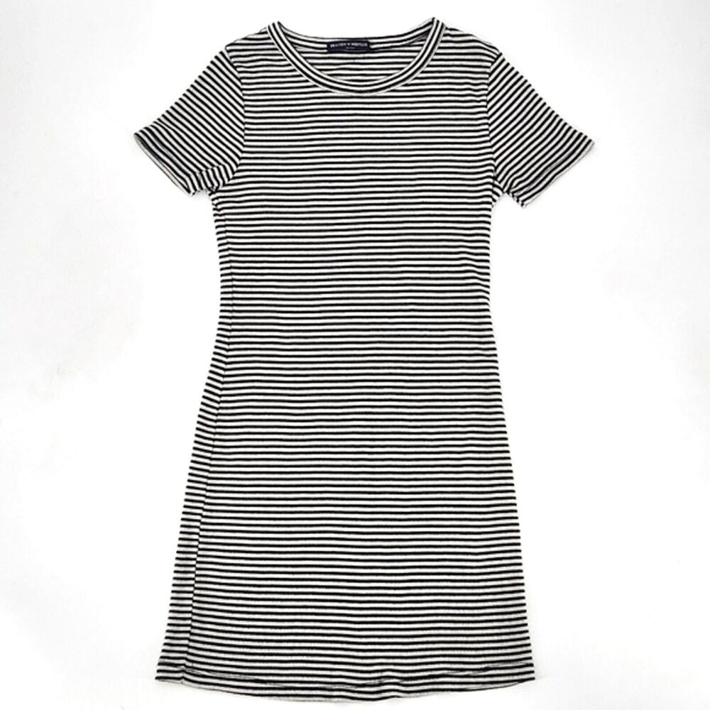 Brandy Melville T-Shirt Dress Women One Size Black White Stripes Ribbed Crewneck